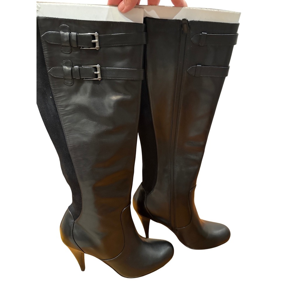 Cole Haan Air Jalisa Tall Boot Black Leather Buckle Heel Women‎ Size 11B - Picture 6 of 7